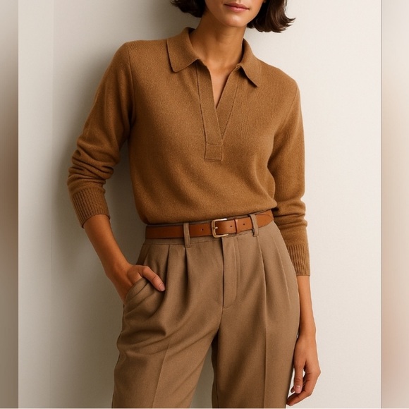R Label Wool Cashmere Blend Polo Collar Sweater - Picture 1 of 6
